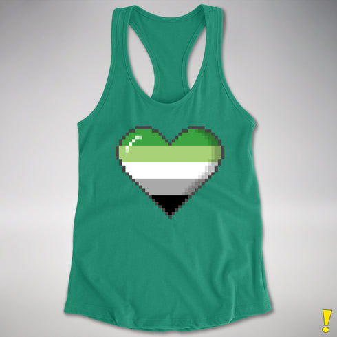 Aromantic Pride 8-Bit Pixel Heart Racerback Tank - Kelly Green